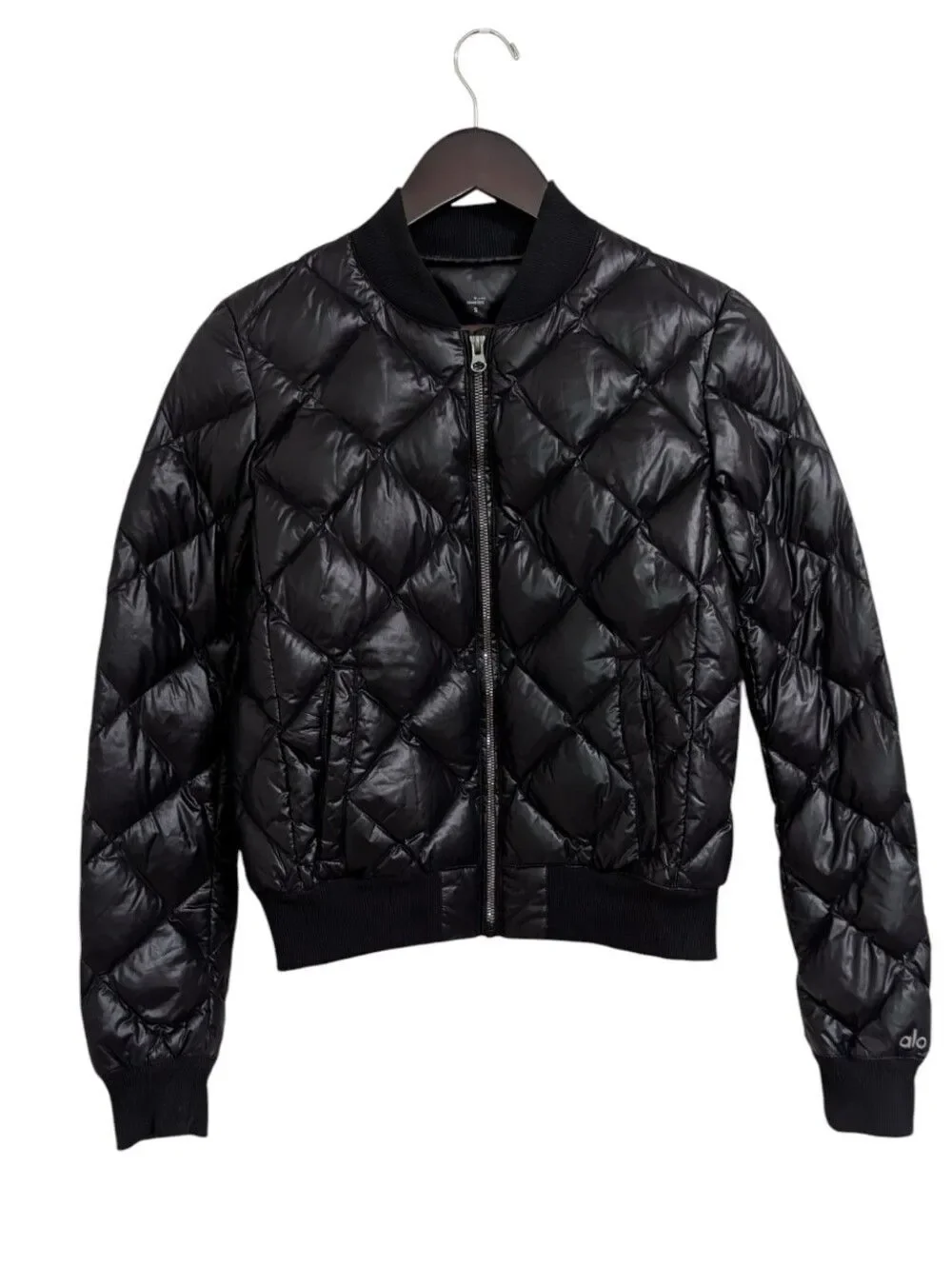 Alo Yoga Idol Down-Filled Diamond Quilted Bomber Jacket - Black - Size S